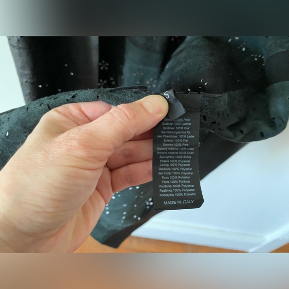 Italian Leather Duster Kimono Open Front Jacket, Pierced Cut Out Detail Black S - Picture 5 of 7